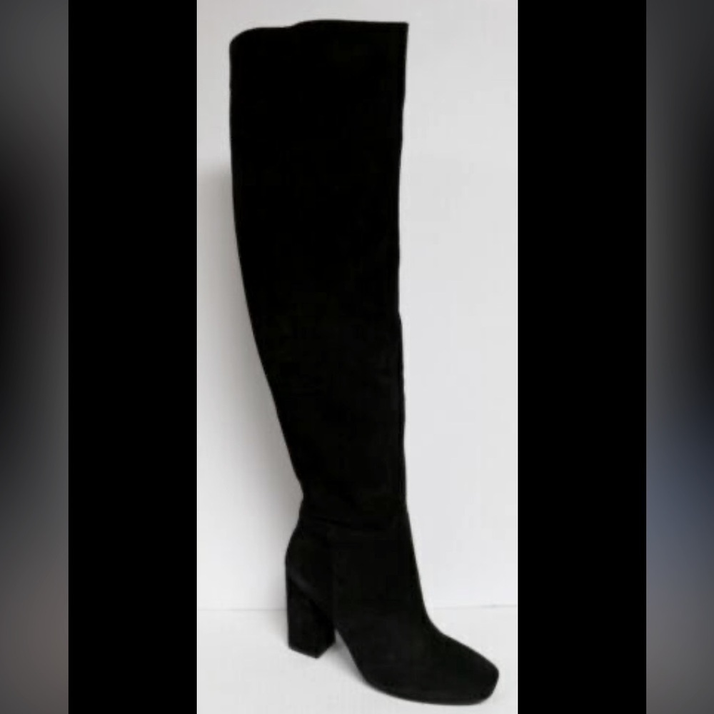 Free people suede black 37 wide calf suede over the knee boot $250 fall casual